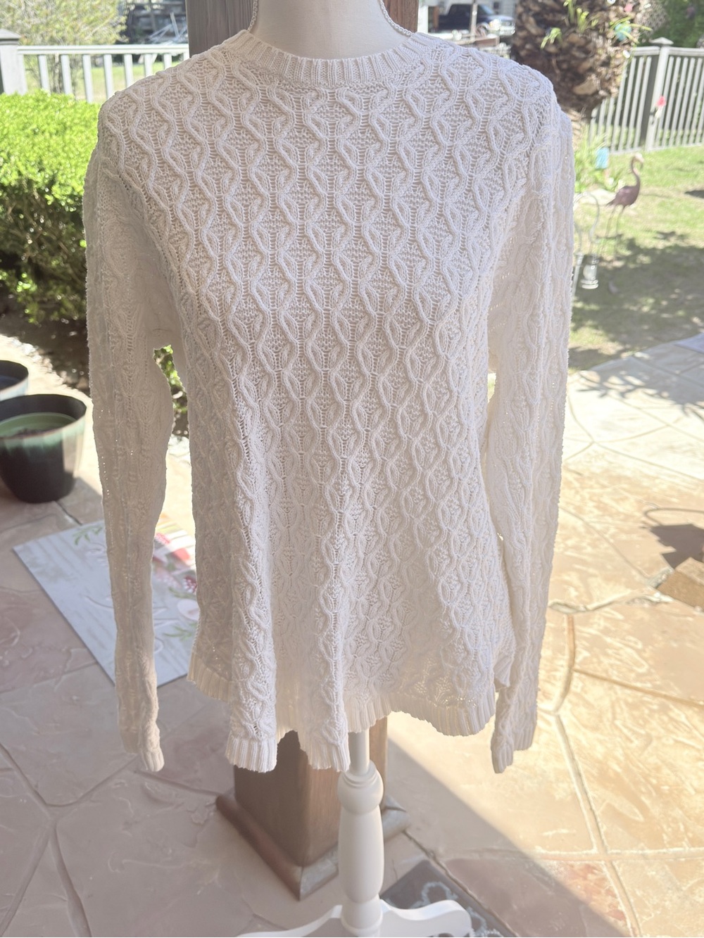 JEANNE PIERRE Cream Cable Knit Crewneck‎ Sweater